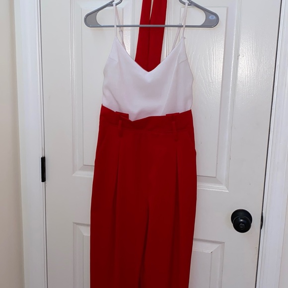 red and white jumpsuit w belt - Picture 1 of 2